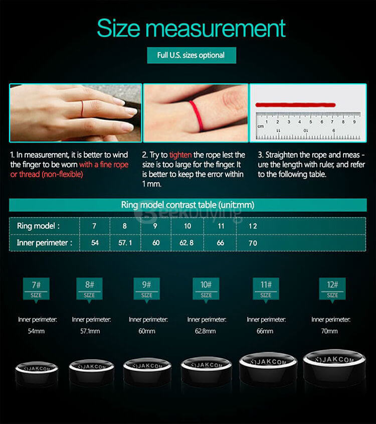 Jakcom R3 Smart Magic Ring App Enabled NFC Technology Health Module Waterproof Dust-proof Fall-proof For Android iOS Smartphones Size 11 - Black