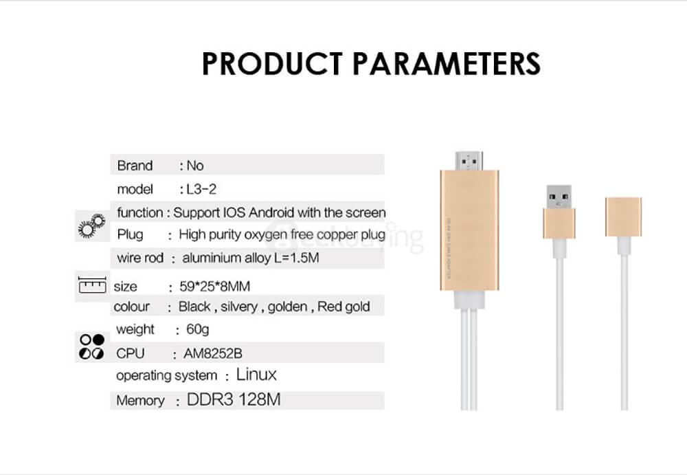 EZcast Cable HDMI Adapter Support Miracast Airplay for iOS Android - Rose Gold