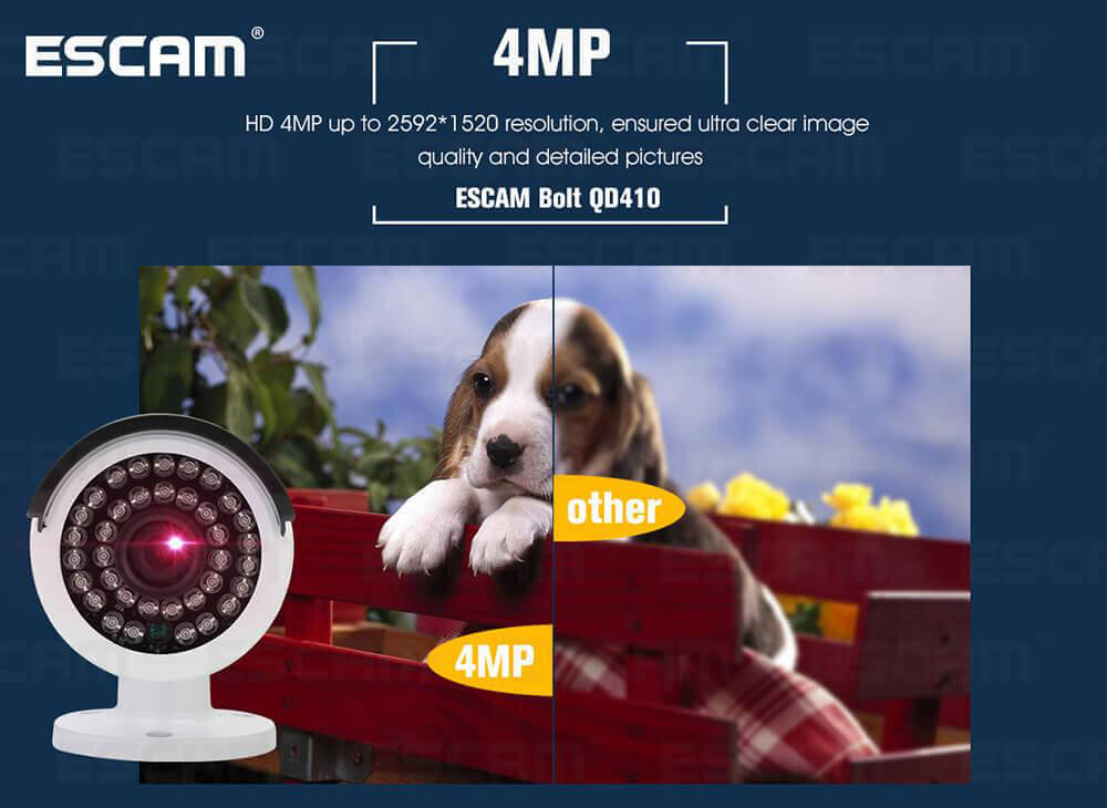 Escam Bolt QD410 H.265 4MP IP IR Bullet Camera IP66 Waterproof 3.6mm Fixed Lens Support OnVIF