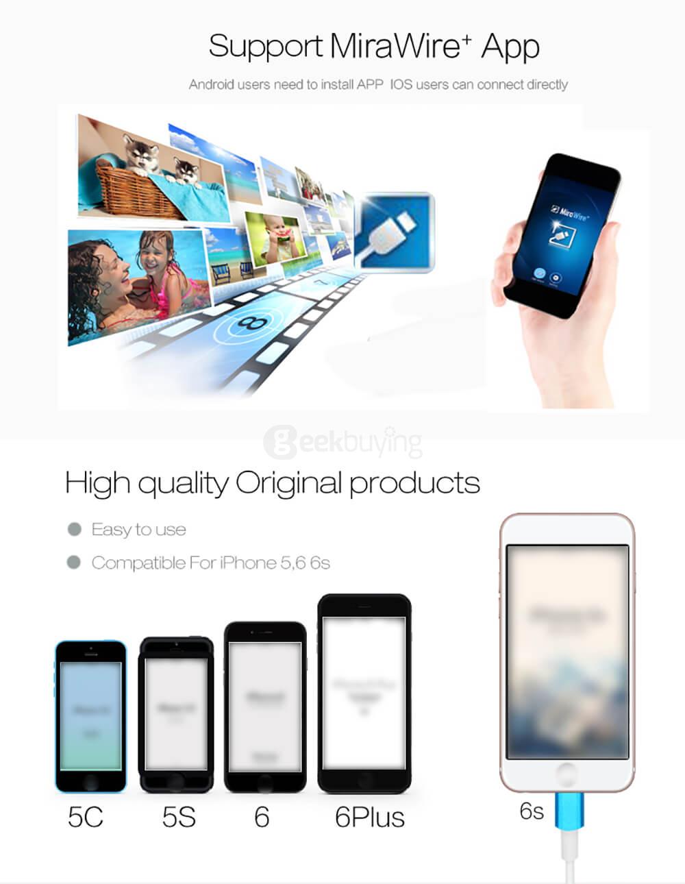 EZcast Cable HDMI Adapter Support Miracast Airplay for iOS Android - Rose Gold
