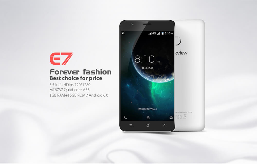 BLACKVIEW E7 5.5inch HD Arc Screen Android 6.0 4G LTE Smartphone MT6737 Quad Core 1GB RAM 16GB ROM 2.0MP 8.0MP Touch ID - Dark gray