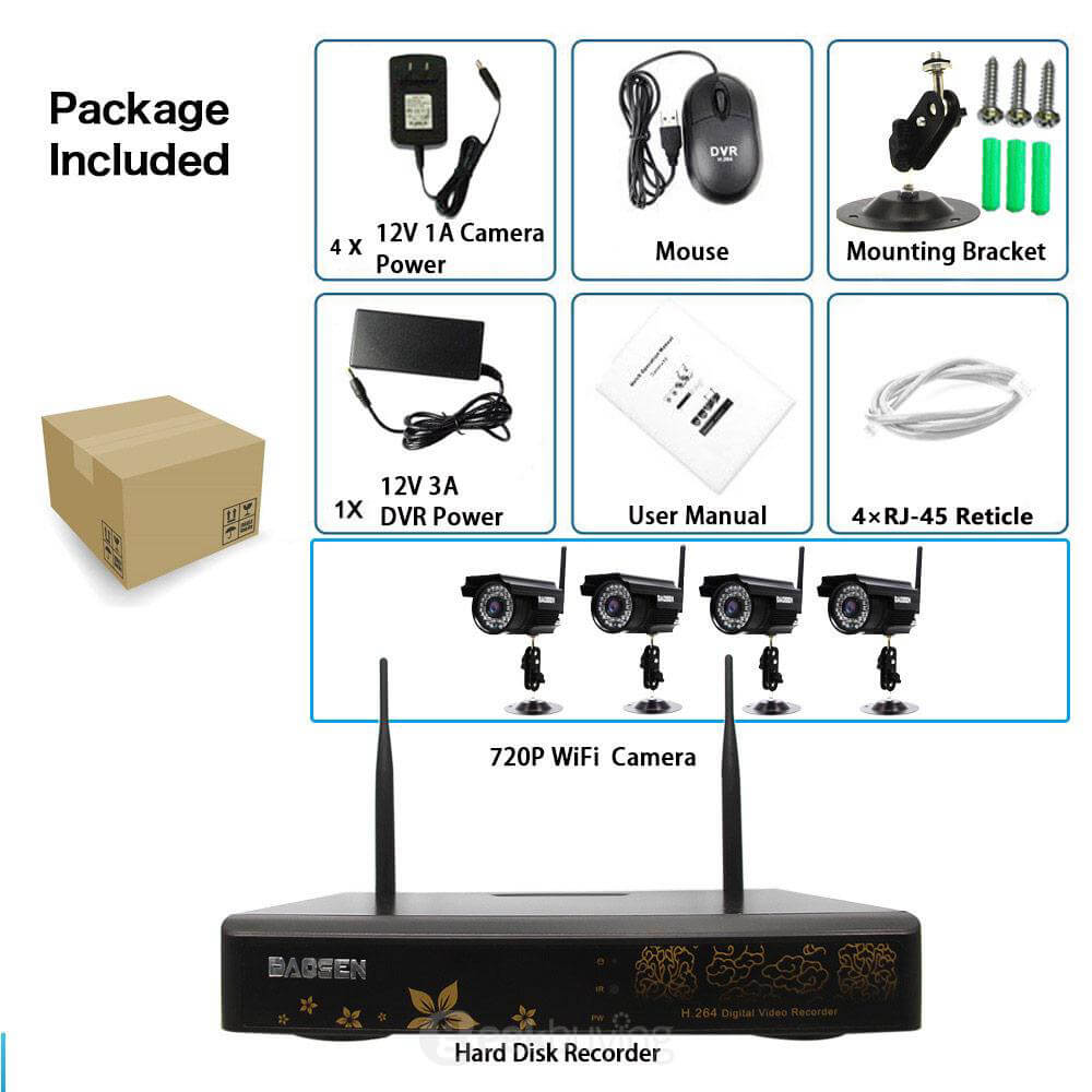 IPC-W4721 NVR WiFi 4CH HDMI 720P HD Wireless Cameras 100W Resolution IP66 Waterproof Camera Kit