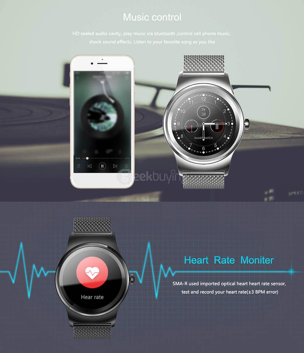 SMA-R Dual Bluetooth Smart Watch MTK2502 Heart Rate Monitor Fitness Tracker / Siri Voice Control / Info Push for Android iOS (Leather Band) - Brown