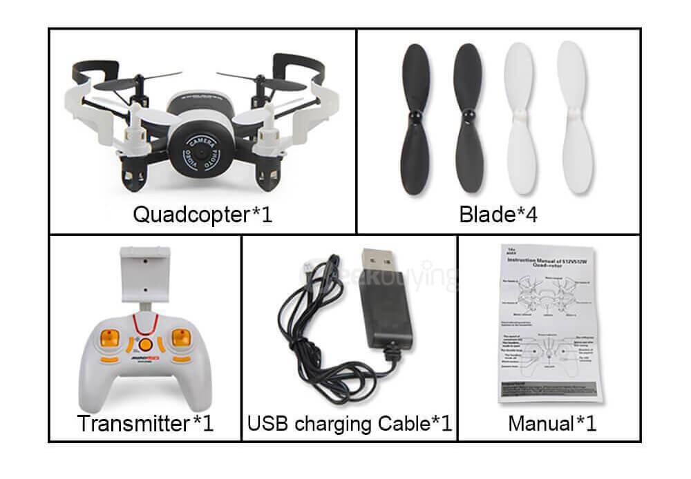 JXD 512DW Mini WiFi FPV 2.4G 4CH 6-Axis Gyro Camera RC Quadcopter RTF With Altitude Hold Mode Headless Mode - Black