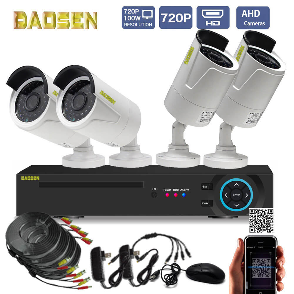 A4X100W1A 4CH HDMI 720P HD Waterproof Outdoor IR-CUT Security Cameras 100W HD Camera Kit