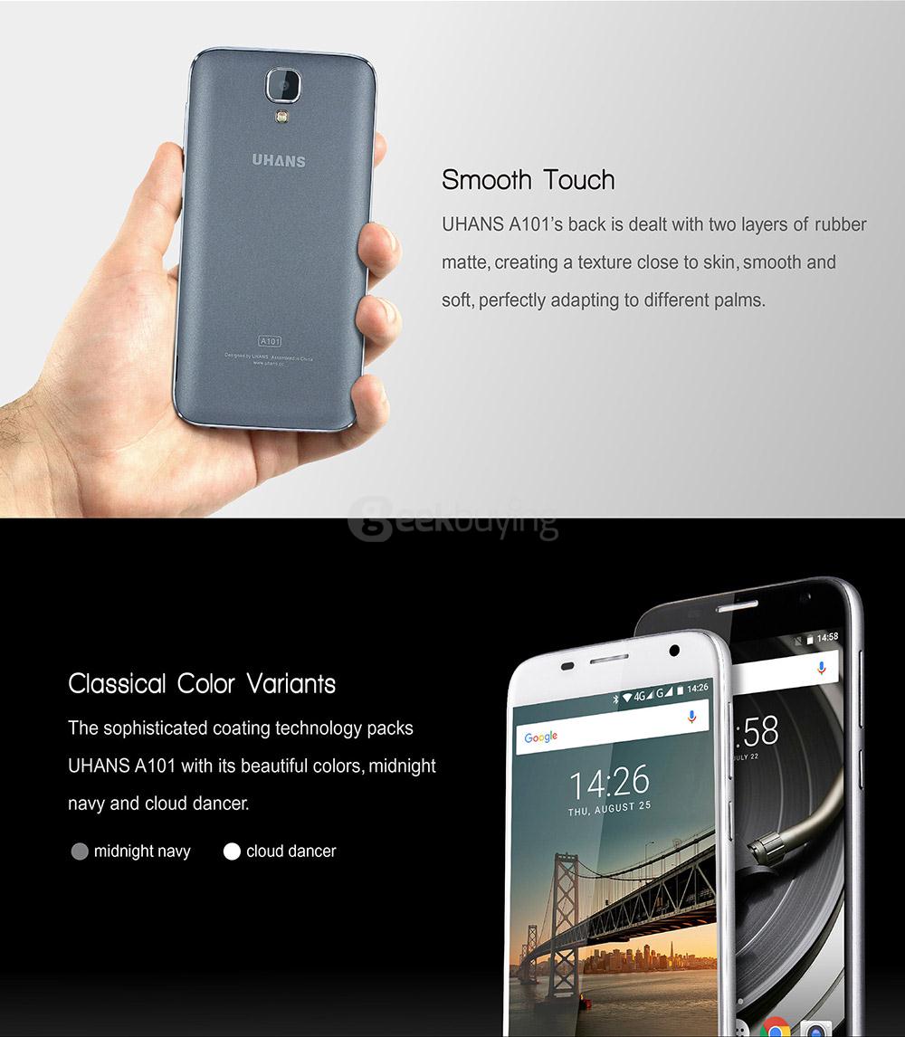 UHANS A101 5.0inch HD Android 6.0 4G LTE MT6737 Quad Core Smartphone 1GB RAM 8GB ROM 5.0MP 8.0MP Cameras WIFI GPS - Black