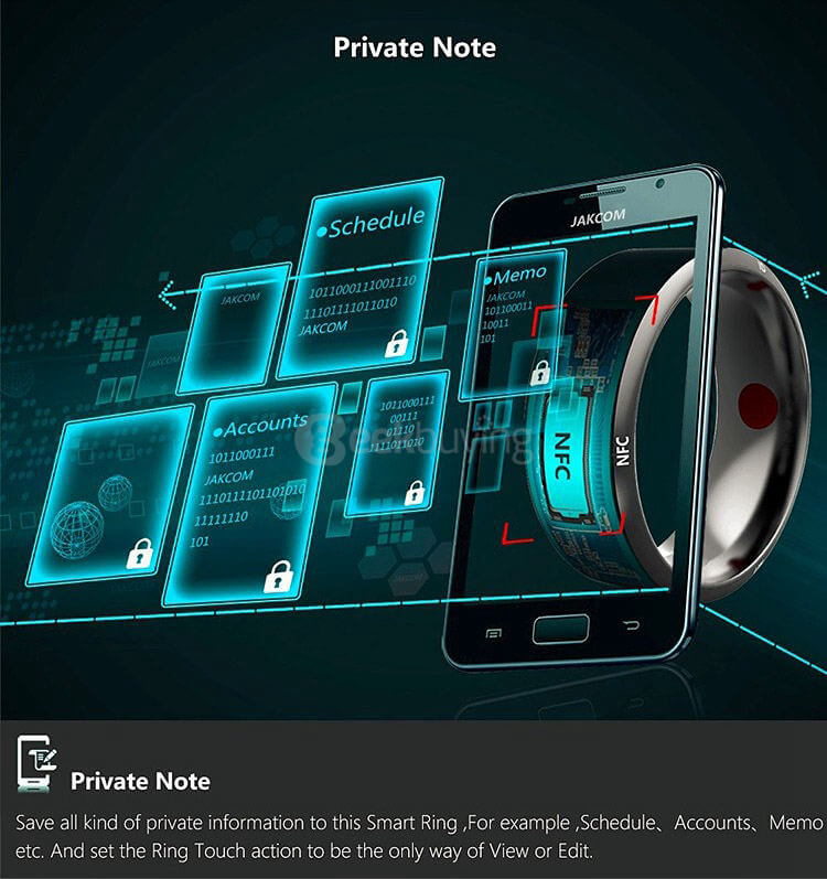 Jakcom R3 Smart Magic Ring App Enabled NFC Technology Health Module Waterproof Dust-proof Fall-proof For Android iOS Smartphones Size 7 - Black