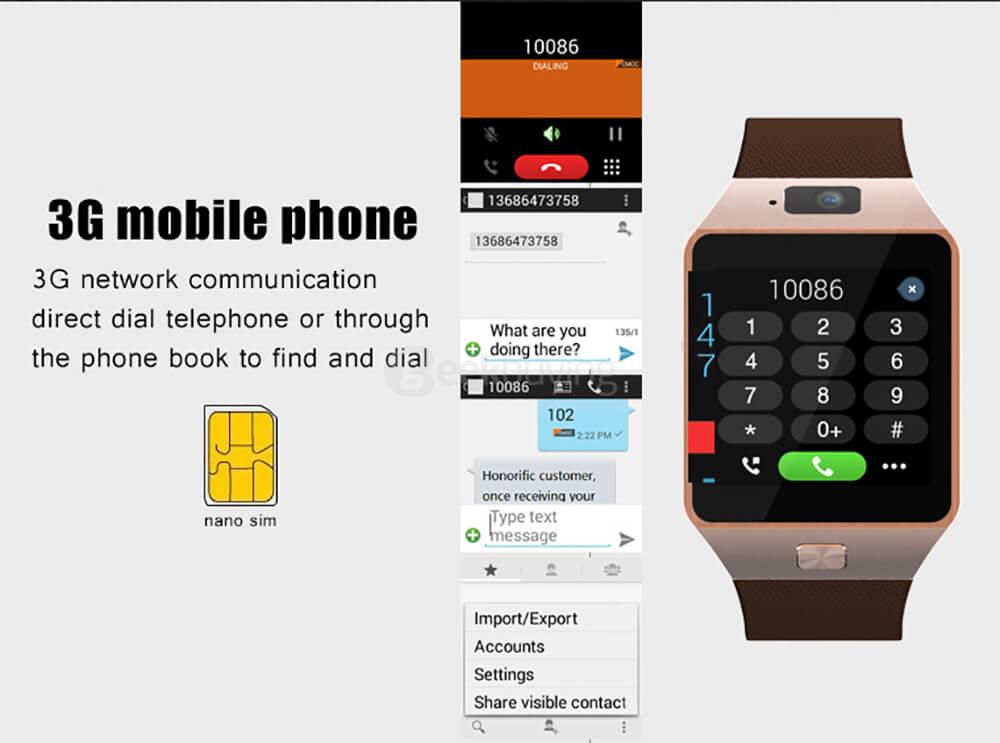 TenFifteen QW09 3G Smart Watch Phone Android 4.4 1.54 inch MTK6572 Dual Core 1.2GHz 512MB/4GB 5.0MP Camera Bluetooth 4.0 WiFi - Black