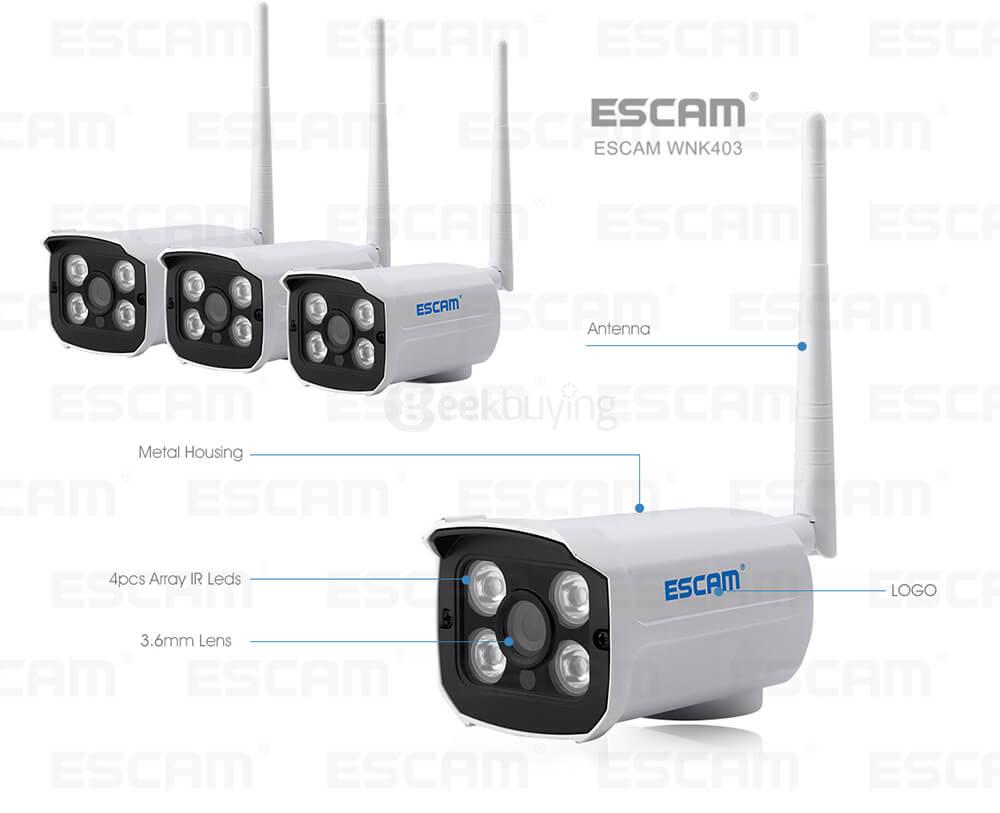 ESCAM WNK403 4CH WiFi IP Cameras and 1CH WiFi NVR 720P Wireless NVR Kit