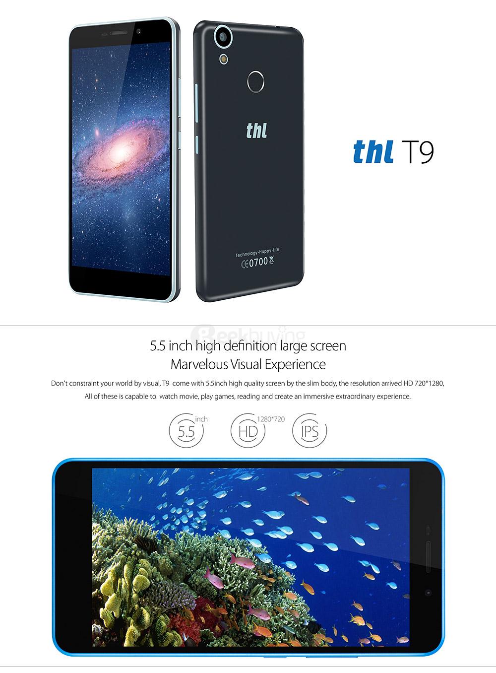 THL T9 5.5inch HD Screen Android 6.0 4G LTE MT6737 Quad Core Smartphone 1GB RAM 8GB ROM 13.0MP Camera Touch ID 3000mAh WIFI GPS - White