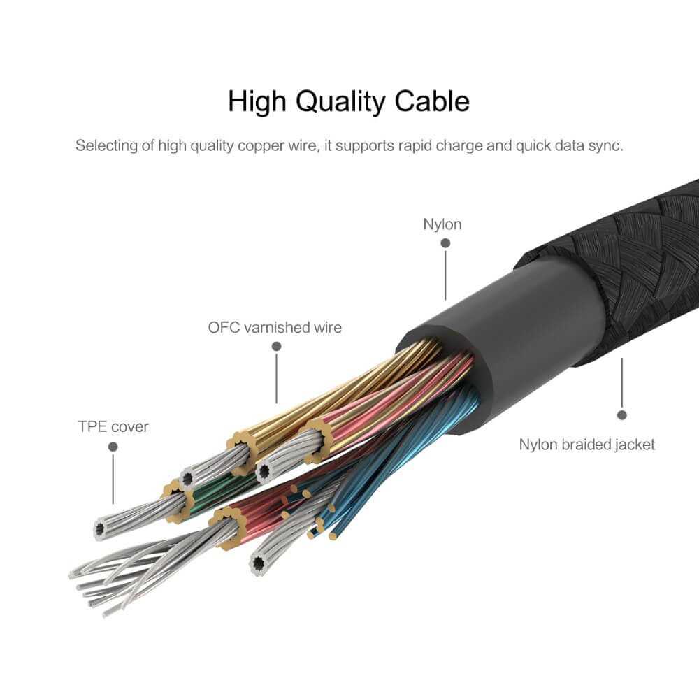 ROCK R1 Reversible 8Pin & Micro Combo Cable USB Charging Cable 2 in 1 Connector Data Transfer Cable For Apple / Android - Yellow