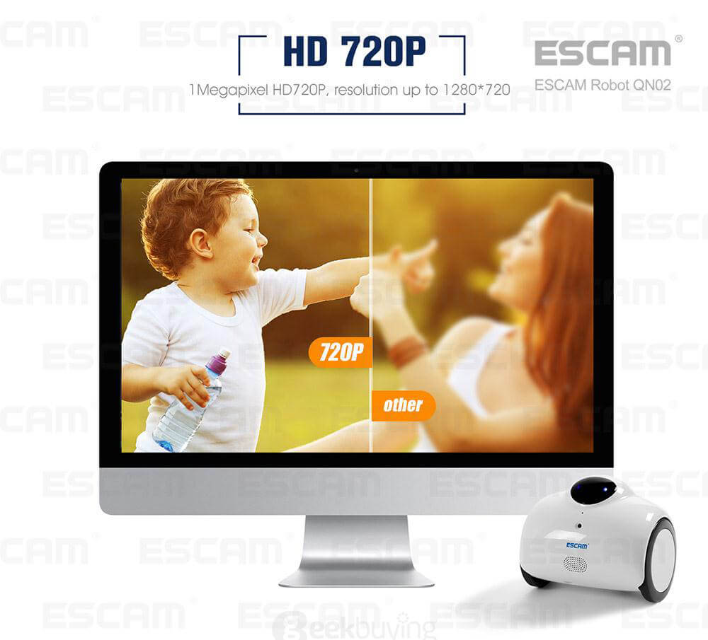 ESCAM Robot QN02 720P WiFi Mobile Camera Touch Interactive Move Laugh Automatically Charge Support Remote Video - Yellow
