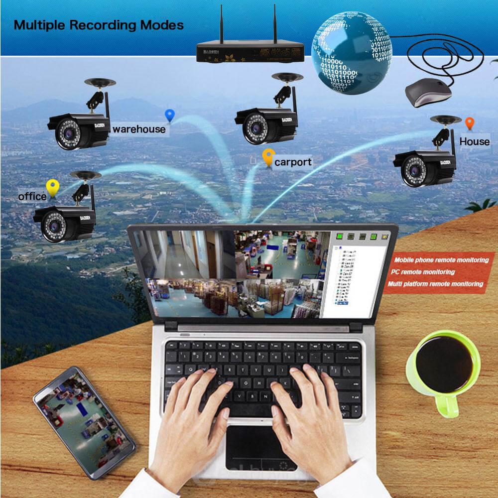IPC-W4721 NVR WiFi 4CH HDMI 720P HD Wireless Cameras 100W Resolution IP66 Waterproof Camera Kit