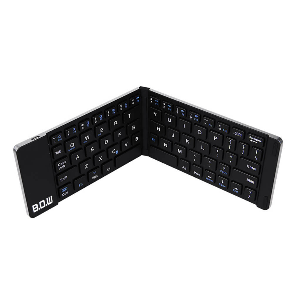 B.O.W Aluminum Foldable Bluetooth Wireless Keyboard for iOS Android Windows Device - Black