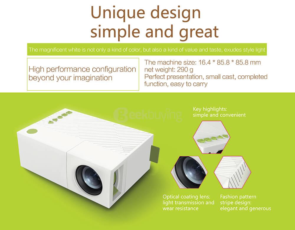 YG-310 Portable Mini LCD Projector 800 Lumens 320*240 Pixels Support 1080P HDMI / USB / AV Connectivity Built-in 1300mAh Battery - White