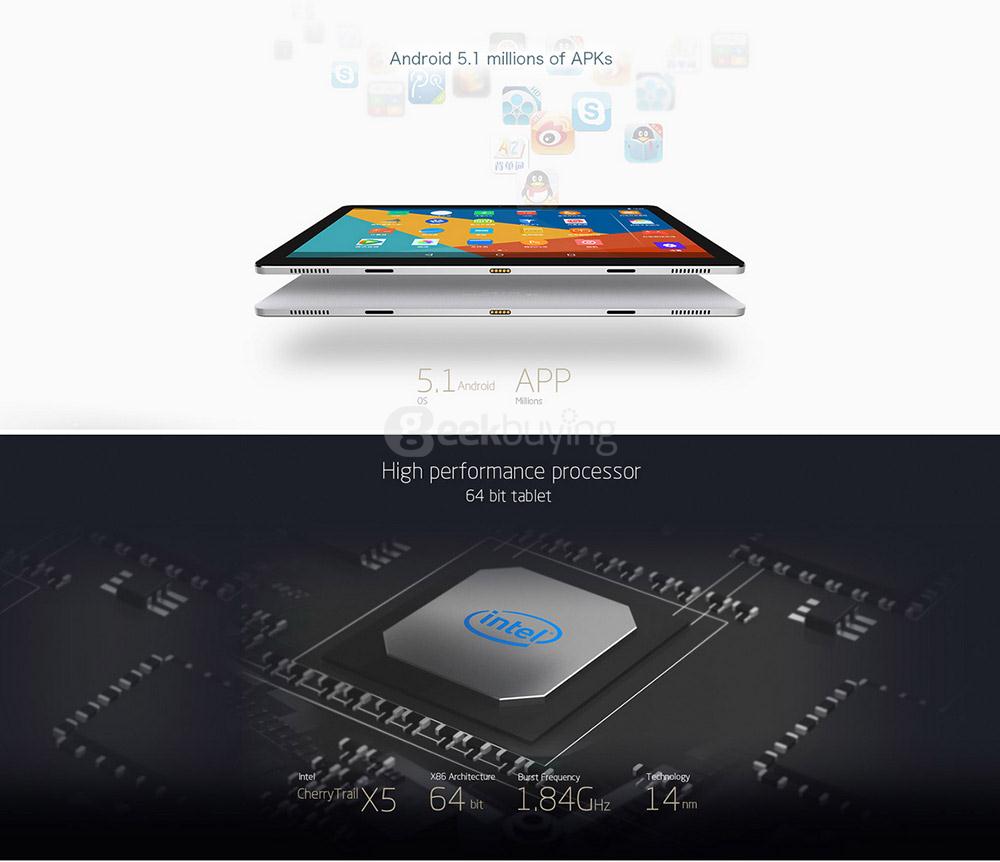 Teclast Tbook 12 Pro 2in1 Tablet PC Intel Cherry Trail Z8300 12.2 inch Dual OS Windows 10 + Android 5.1 4GB/64GB Quad Core 1.84GHz OGS Screen 1920*1200 - Silver
