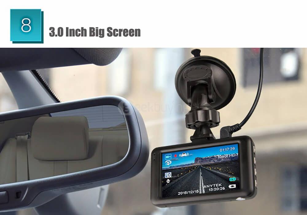 Anytek A98 AR0330 CMOS Image Sensor 3.0inch HD 170 Degree Wide Angle F2.0 Aperture Night Vision Loop Record Car Camera Car DVR - Black