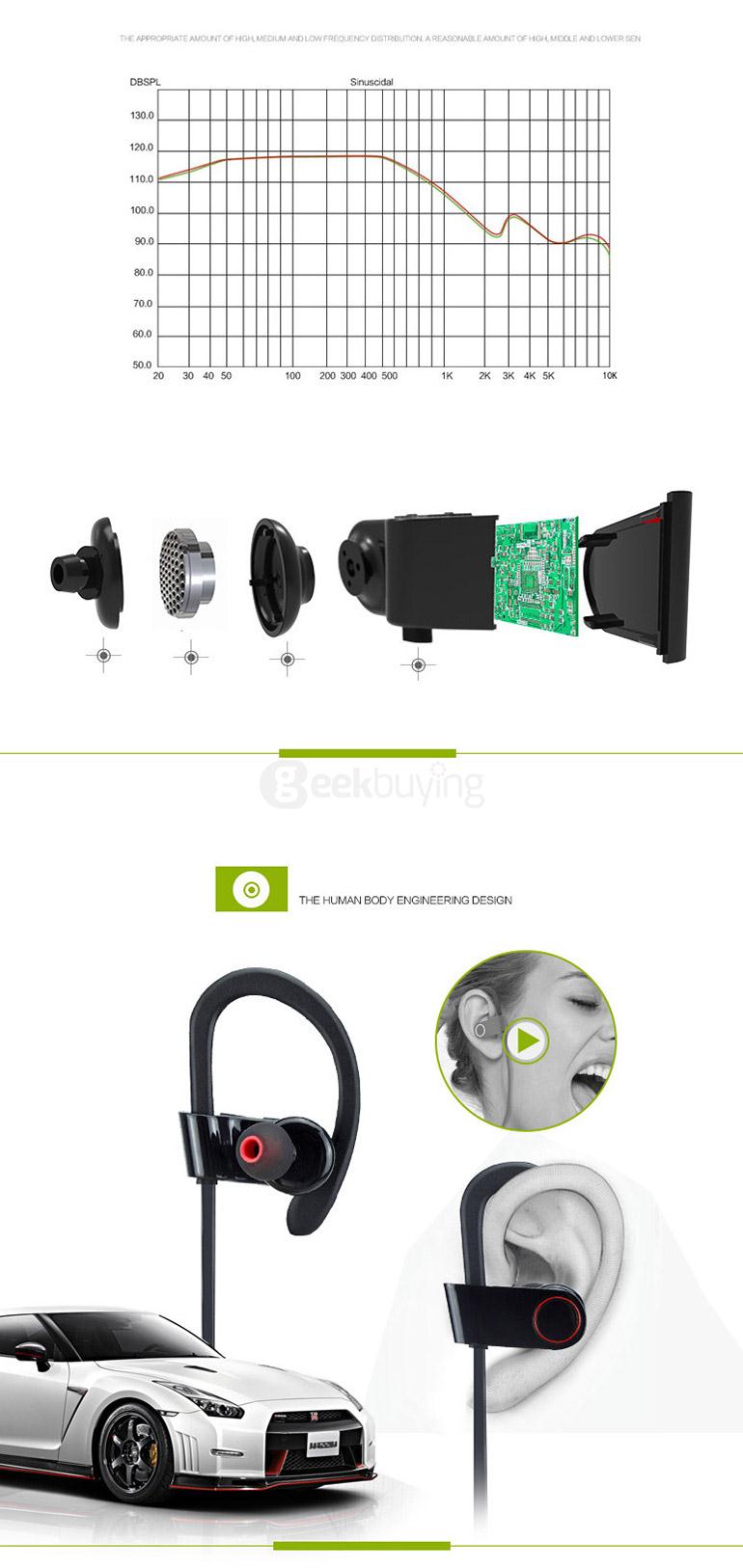 U8 Wireless Bluetooth 4.1 HiFi Music Sport In-ear Earbuds CVC6.0 Noise Cancelling - Black