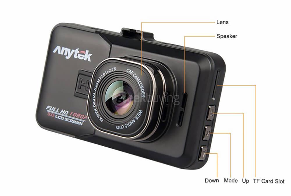 Anytek A98 AR0330 CMOS Image Sensor 3.0inch HD 170 Degree Wide Angle F2.0 Aperture Night Vision Loop Record Car Camera Car DVR - Black
