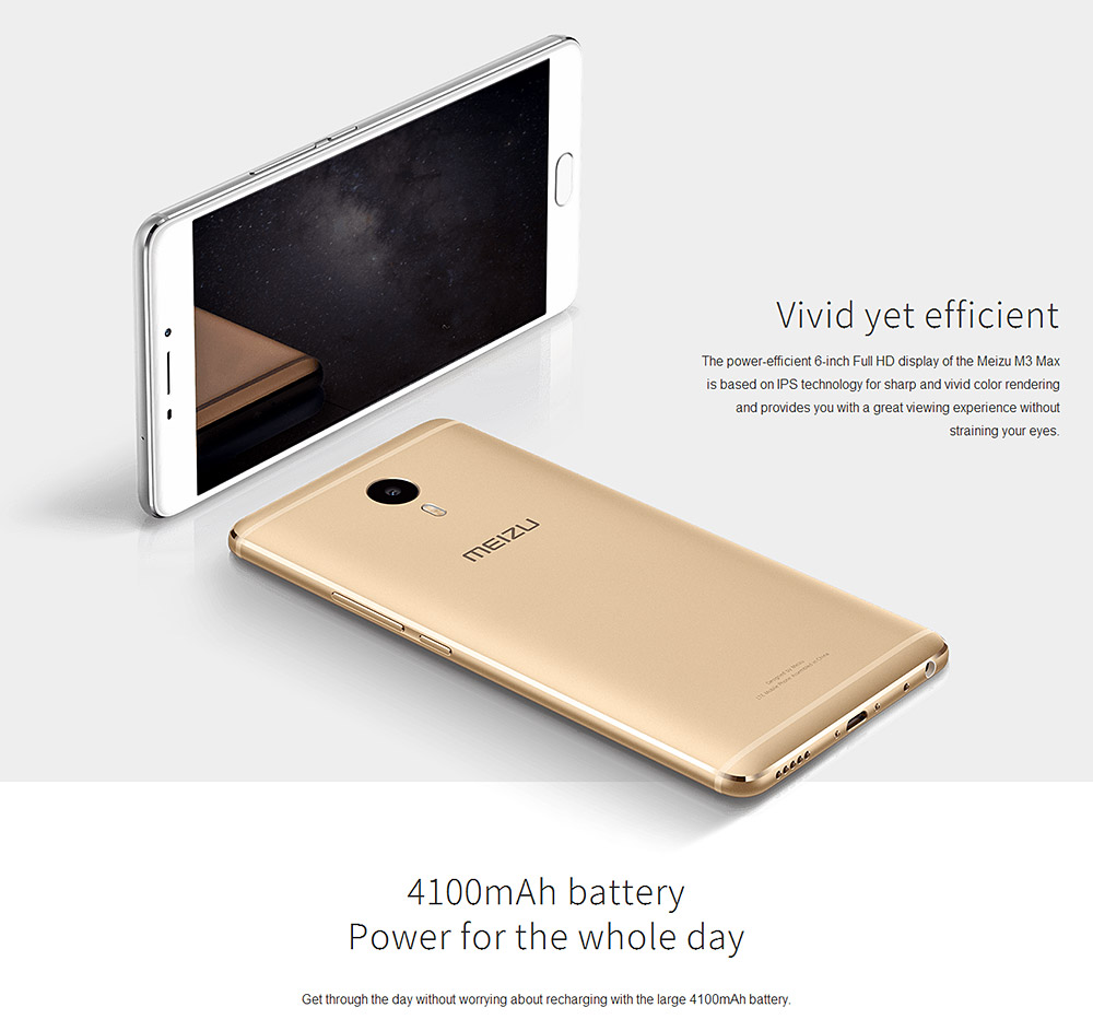 Meizu M3 MAX / Meilan Max 6.0inch IPS FHD 1080P Flyme 5 Smartphone Helio P10 MT6755M Octa Core 3GB 64GB 13.0MP 4100mAh Fast Charge Touch ID - Silver