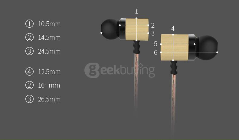 KZ ED7 Bamboo Wood In-ear Bass Stereo Earbuds with Microphone 3.5mm HD HiFi Earphones - Gold