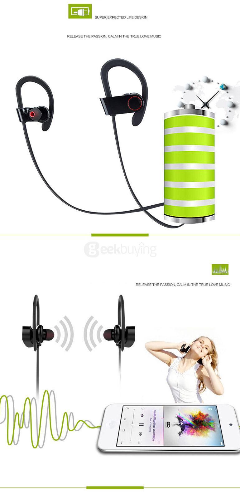 U8 Wireless Bluetooth 4.1 HiFi Music Sport In-ear Earbuds CVC6.0 Noise Cancelling - Black
