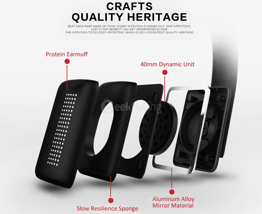 QCY QCY50 Foldable Bluetooth V4.1 Wireless Headphones with Mic - Black