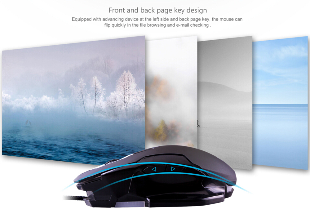 ELE EleEnter Professional USB Wired Gaming Mouse 2400 DPI Ergonomic Design with Colorful Breathing Light - Black