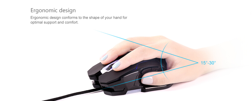 ELE EleEnter Professional USB Wired Gaming Mouse 2400 DPI Ergonomic Design with Colorful Breathing Light - Black