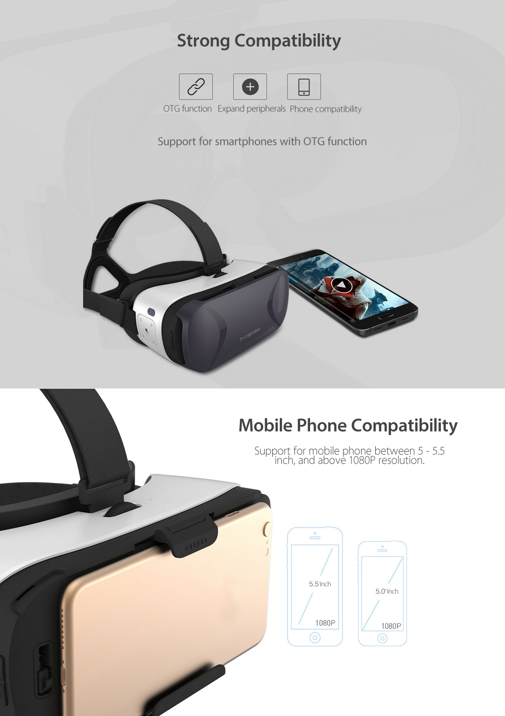 Baofeng Mojing 5 Immersive 3D VR Virtual Reality Headset Touch Control FOV96 for 5.0-5.5 inches Android Smartphones