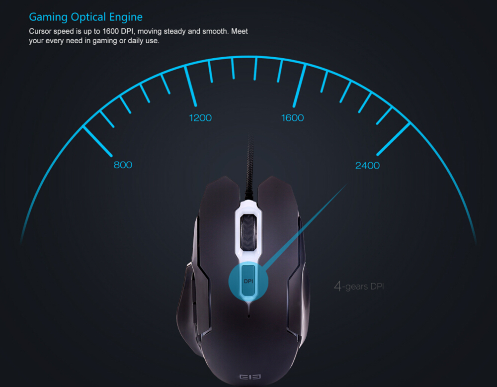 ELE EleEnter Professional USB Wired Gaming Mouse 2400 DPI Ergonomic Design with Colorful Breathing Light - Black