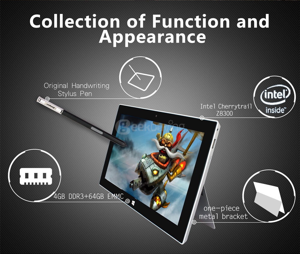 Jumper EZpad 5SE 2in1 Tablet PC 10.6 inch Windows 10 4GB/64GB Intel Cherry Trail Z8300 Quad Core 1.84GHz IPS 1920*1080 (With Docking Keyboard and Stylus) - Silver