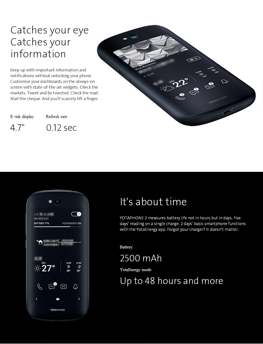 YotaPhone 2 YD206 Dual Screen 5.0 Inch FHD + 4.7 Inch Always-on E-ink 4G LTE Android 4.4 Smartphone Qualcomm Snapdragon 800 Quad Core 2GB 32GB 8.0MP NFC Wireless Charge - Black