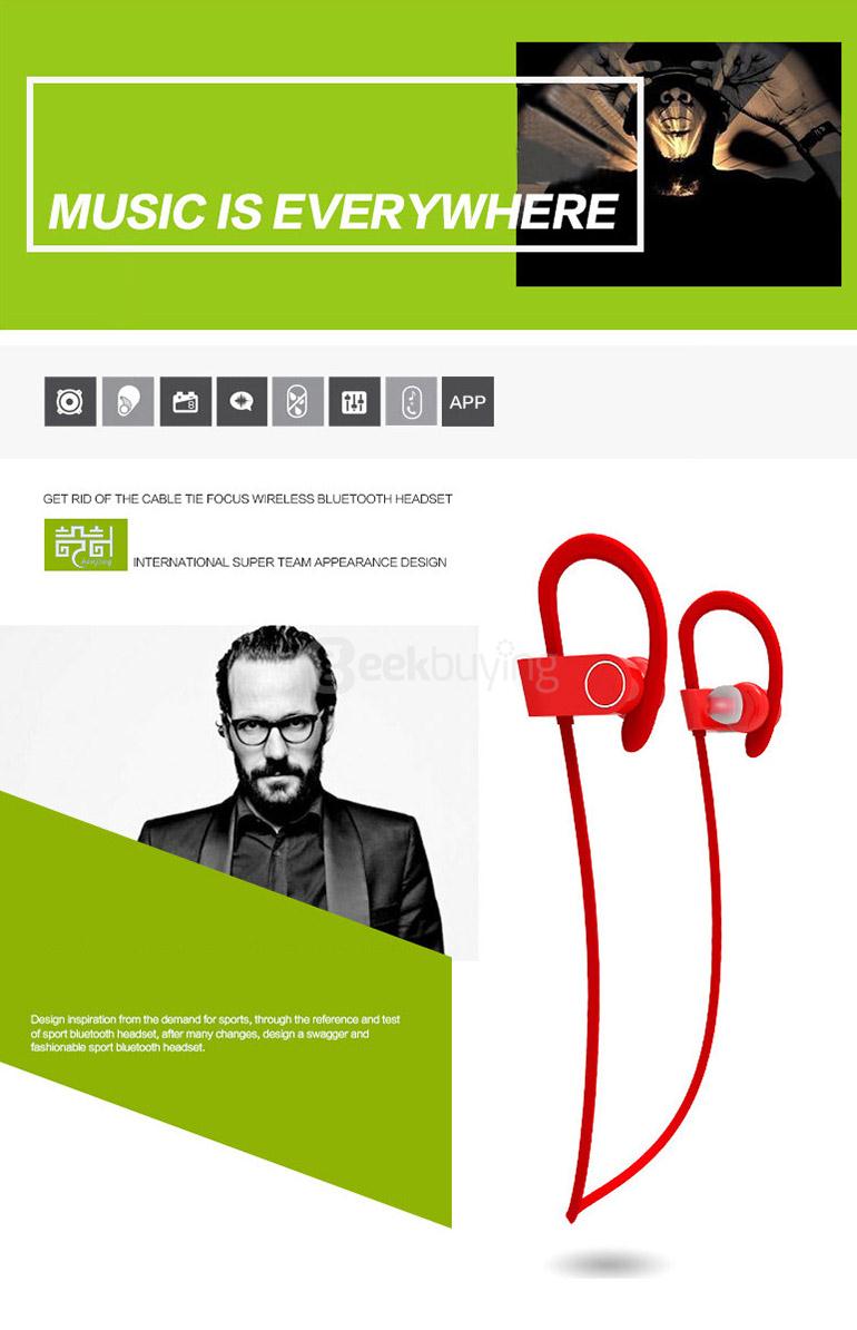 U8 Wireless Bluetooth 4.1 HiFi Music Sport In-ear Earbuds CVC6.0 Noise Cancelling - Black