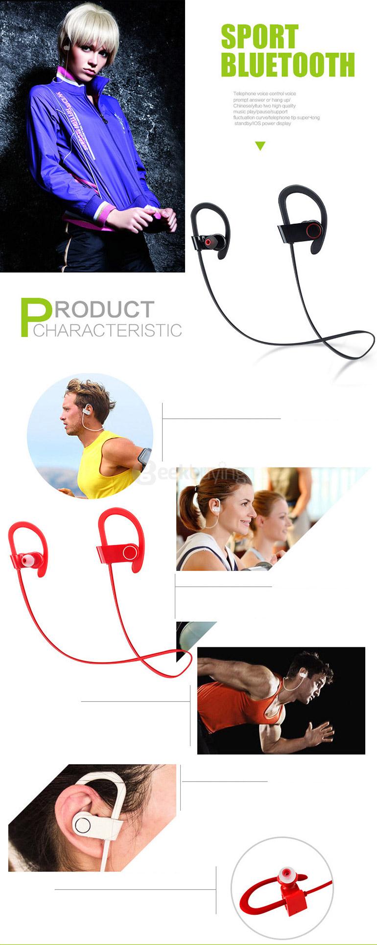 U8 Wireless Bluetooth 4.1 HiFi Music Sport In-ear Earbuds CVC6.0 Noise Cancelling - Black