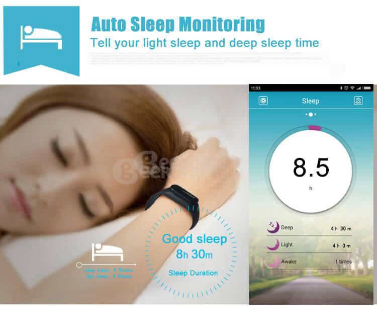 C6 Bluetooth 4.0 Smart Bracelet Heart Rate Monitor Sleep Tracker Call/SMS Reminder Anti-lost IP65 Waterproof For Android iOS - Black