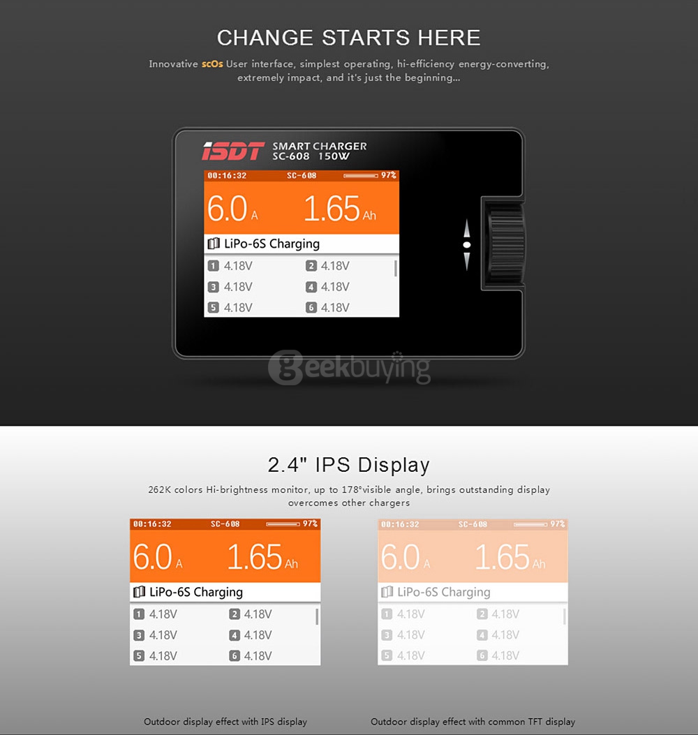 ISDT SC-608 150W 2.4 Inches IPS LCD ARM 32bit CPU Battery Smart Balance Charger