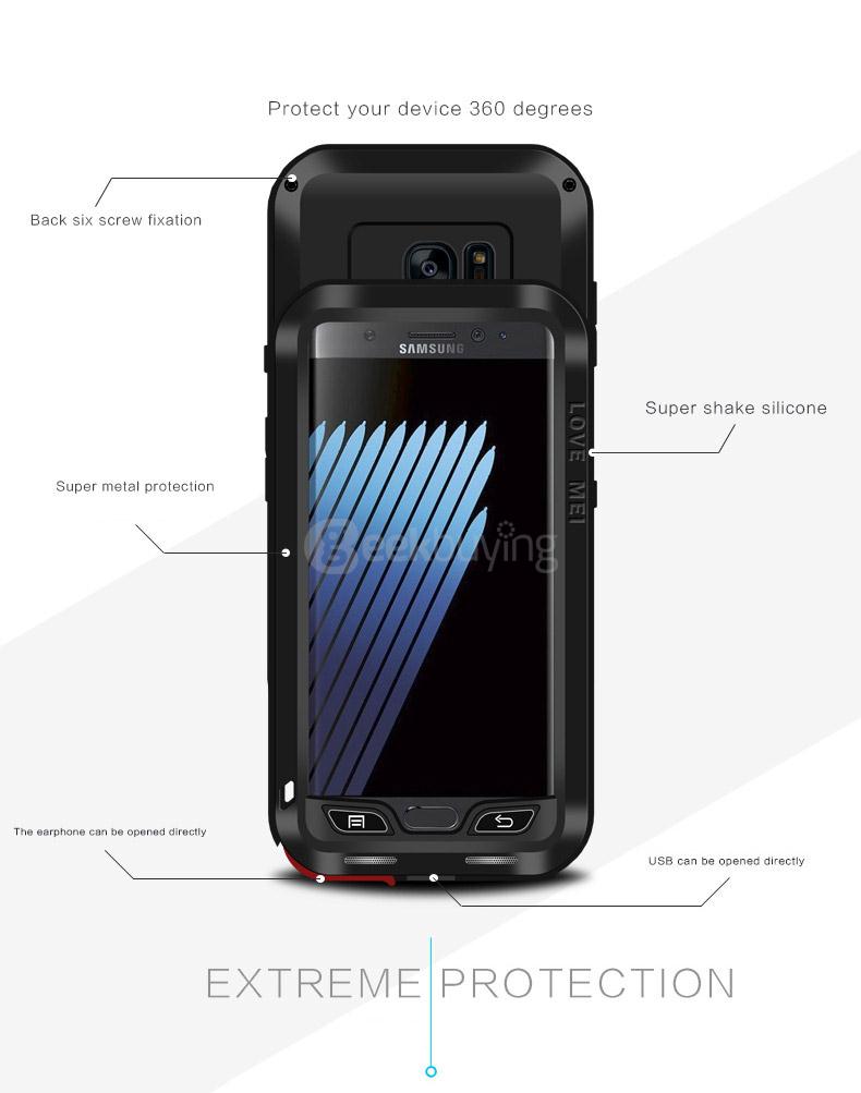 Love Mei Case Dirt-proof Snow-proof And Shock-proof Metal Shell Rugged Case For Samsung Galaxy Note 7 - Black