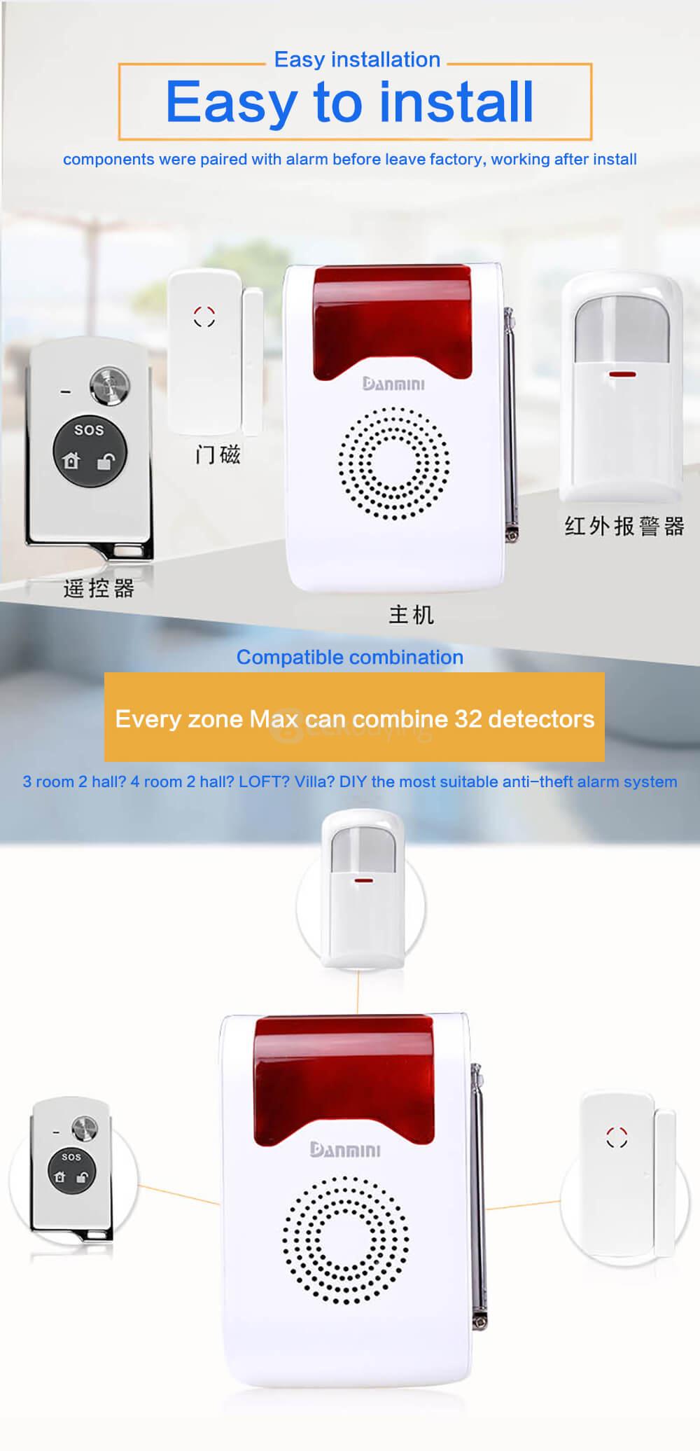 YA-302 Wireless Audible Anti-theft Alarm Anti-theft Alarm System - White