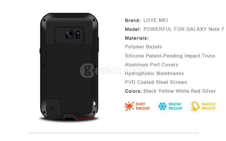 Love Mei Case Dirt-proof Snow-proof And Shock-proof Metal Shell Rugged Case For Samsung Galaxy Note 7 - Black