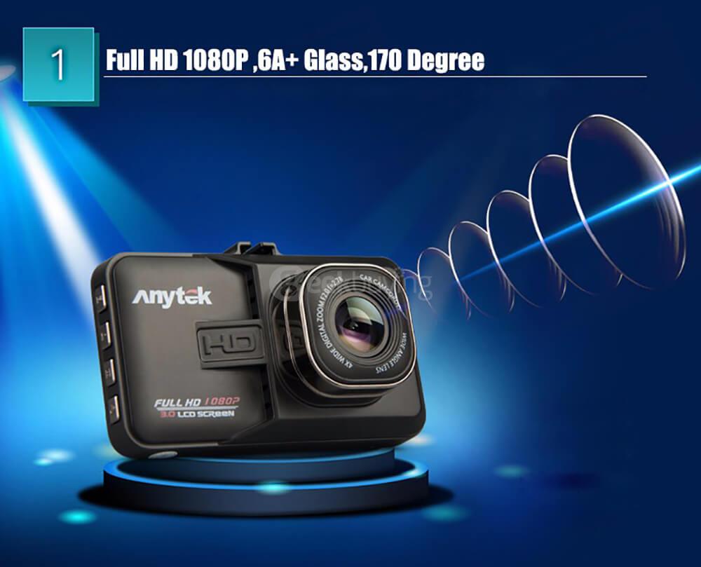 Anytek A98 AR0330 CMOS Image Sensor 3.0inch HD 170 Degree Wide Angle F2.0 Aperture Night Vision Loop Record Car Camera Car DVR - Black