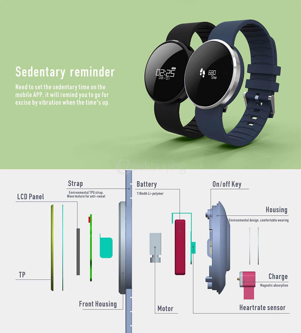 Makibes UW1 Bluetooth 4.0 Smart Bracelet Heart Rate Monitor Sleep Fitness Tracker Call Reminder IP67 Waterproof for Android iOS - Black