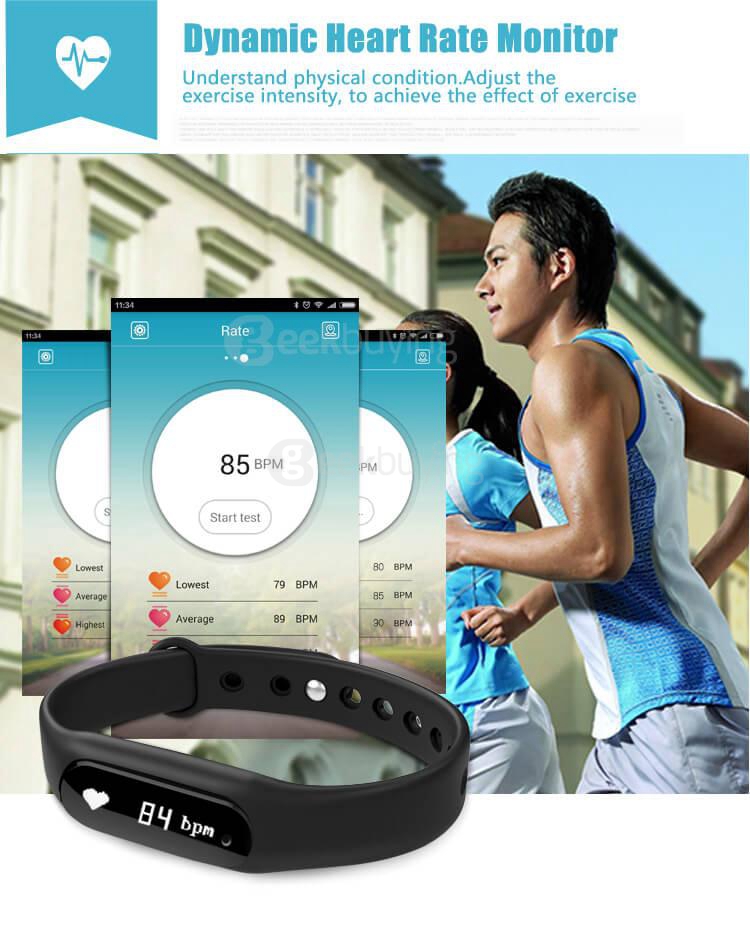 C6 Bluetooth 4.0 Smart Bracelet Heart Rate Monitor Sleep Tracker Call/SMS Reminder Anti-lost IP65 Waterproof For Android iOS - Black
