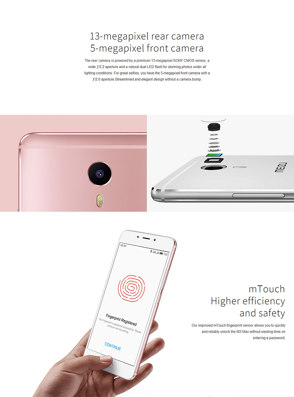 Meizu M3 MAX / Meilan Max 6.0inch IPS FHD 1080P Flyme 5 Smartphone Helio P10 MT6755M Octa Core 3GB 64GB 13.0MP 4100mAh Fast Charge Touch ID - Silver