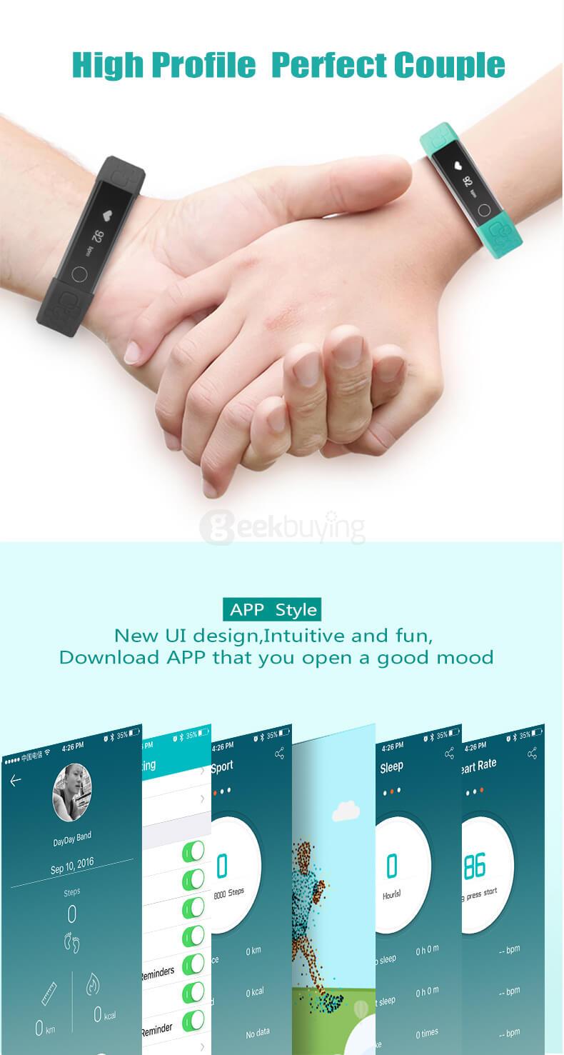 Micro-K Bluetooth 4.0 Smart Bracelet Heart Rate Monitor Sport Fitness Tracker Call Reminder for Android iOS - Purple