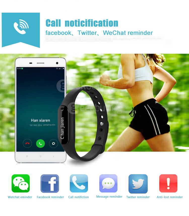 C6 Bluetooth 4.0 Smart Bracelet Heart Rate Monitor Sleep Tracker Call/SMS Reminder Anti-lost IP65 Waterproof For Android iOS - Black