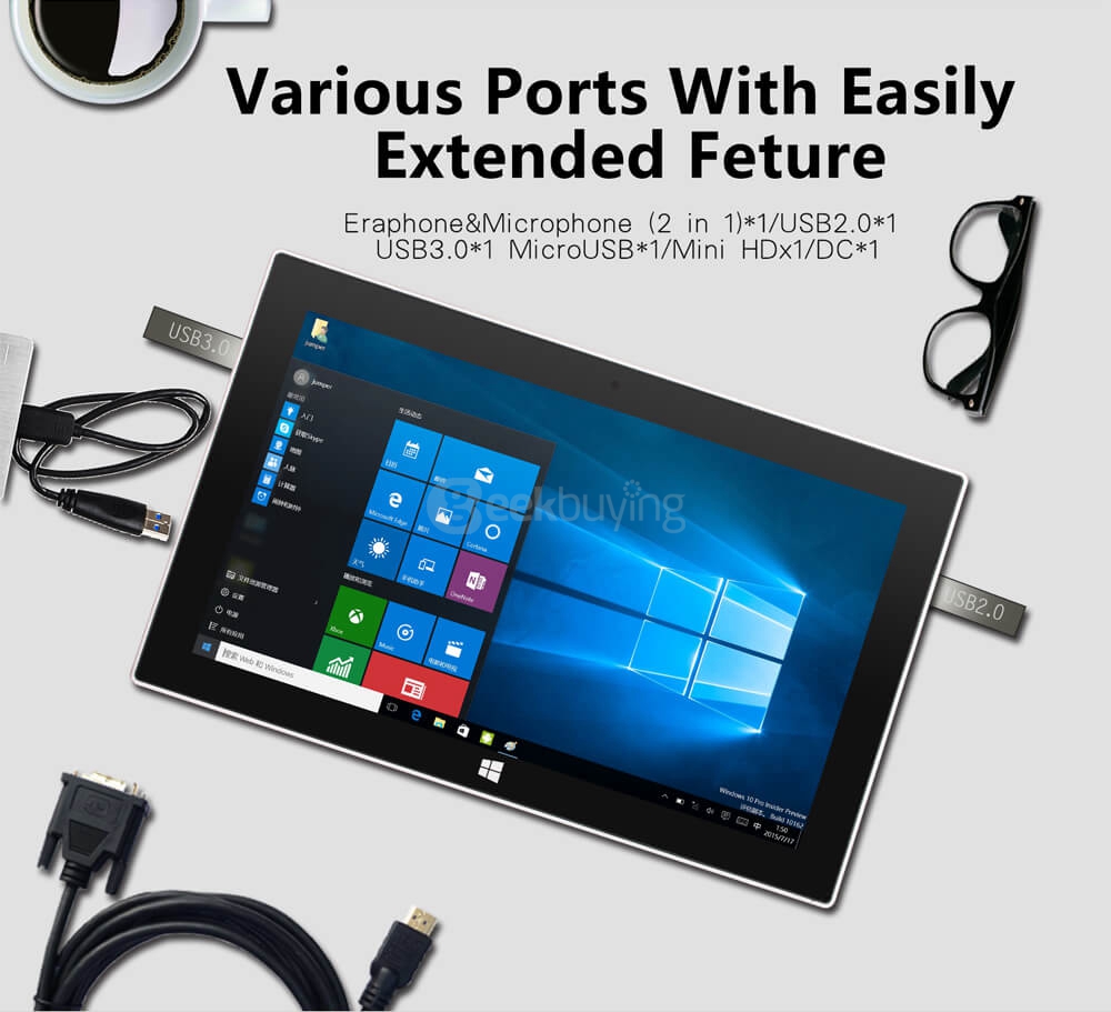 Jumper EZpad 5SE 2in1 Tablet PC 10.6 inch Windows 10 4GB/64GB Intel Cherry Trail Z8300 Quad Core 1.84GHz IPS 1920*1080 (With Docking Keyboard and Stylus) - Silver
