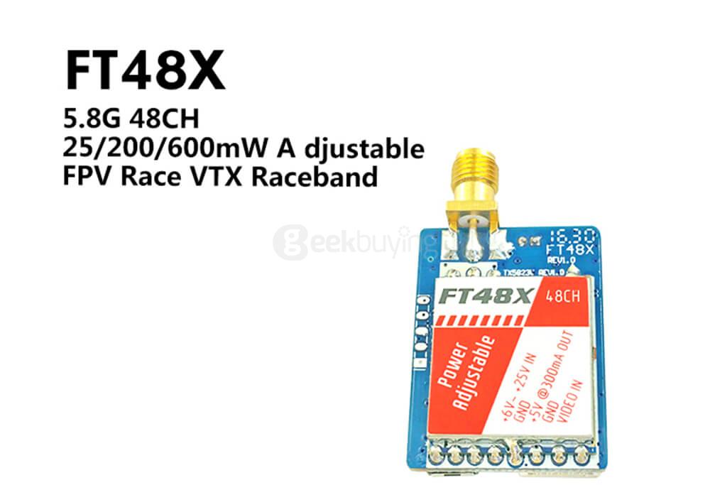 FT48X 5.8G 48CH 0.25/25/200/600mW Adjustable Video Transmitter FPV Racer VTX Raceband
