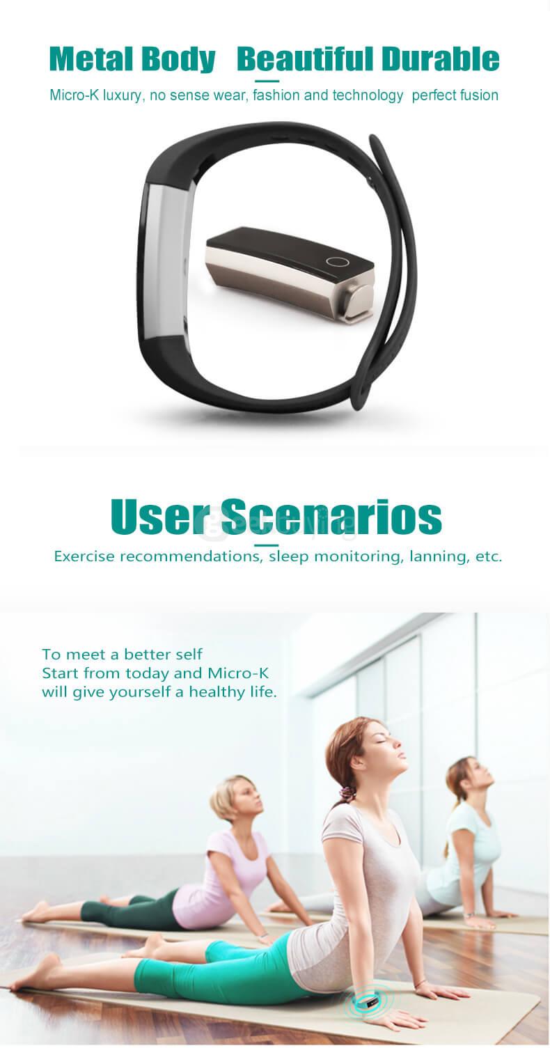 Micro-K Bluetooth 4.0 Smart Bracelet Heart Rate Monitor Sport Fitness Tracker Call Reminder for Android iOS - Purple