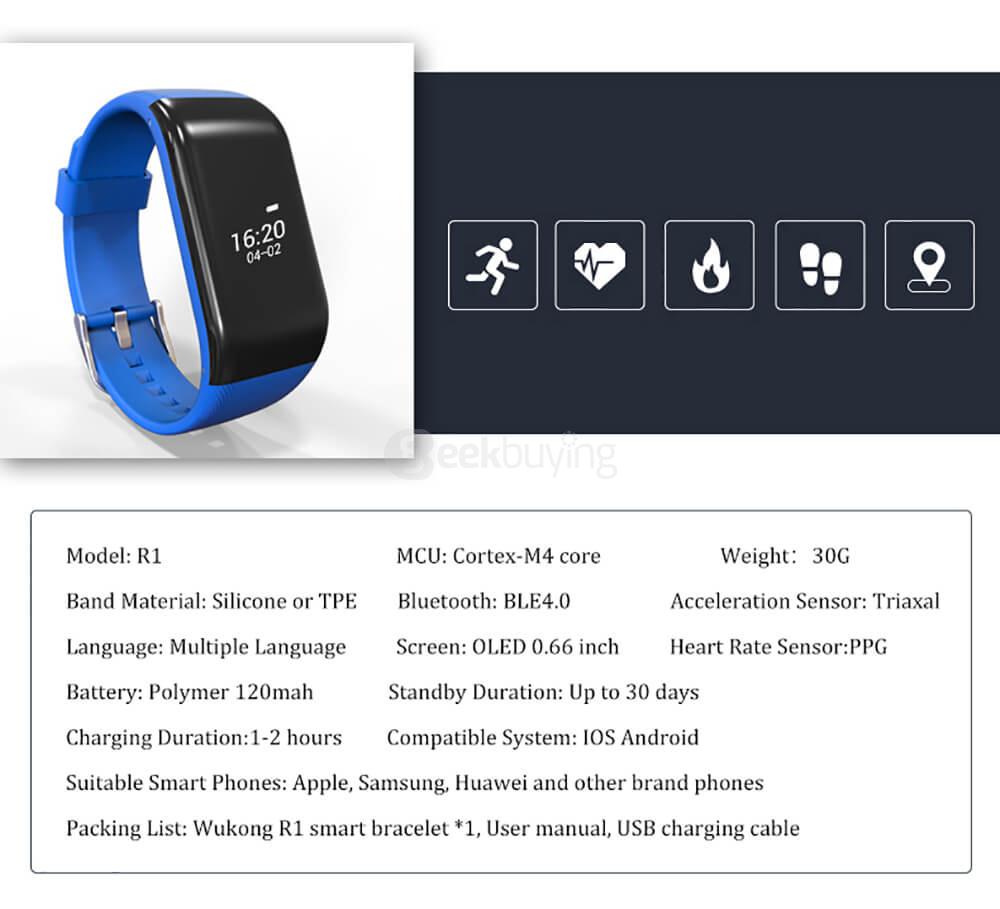 R1 Bluetooth 4.0 Smartband Dynamic Heart Rate Monitor Fitness Tracker Remote Camera Call Reminder IP67 Waterproof for Android iOS - Orange